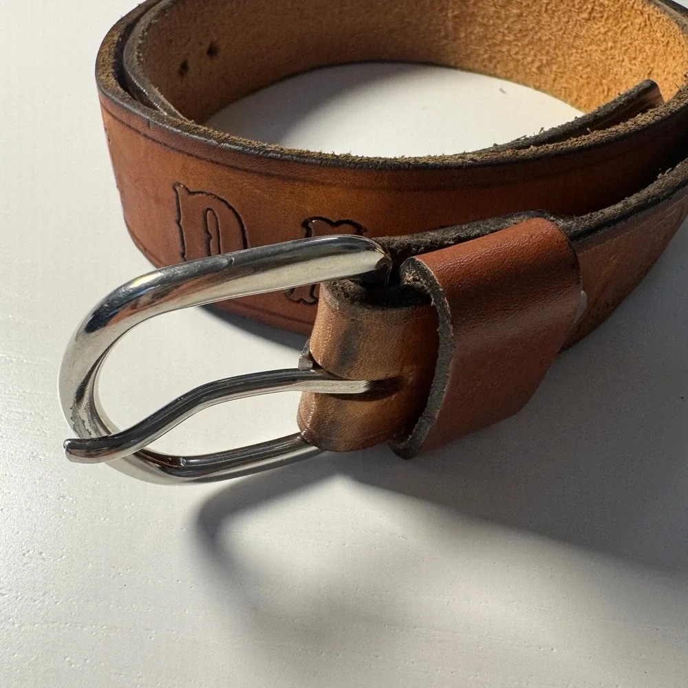 Vtg Trashed Brown Tooled Leather Belt A I Dad Eagle Stars Western 34 Bird Animal
